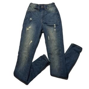 Fashion Nova Women's Size 1/25 Blue Denim High Rise Distressed Skinny Jeans